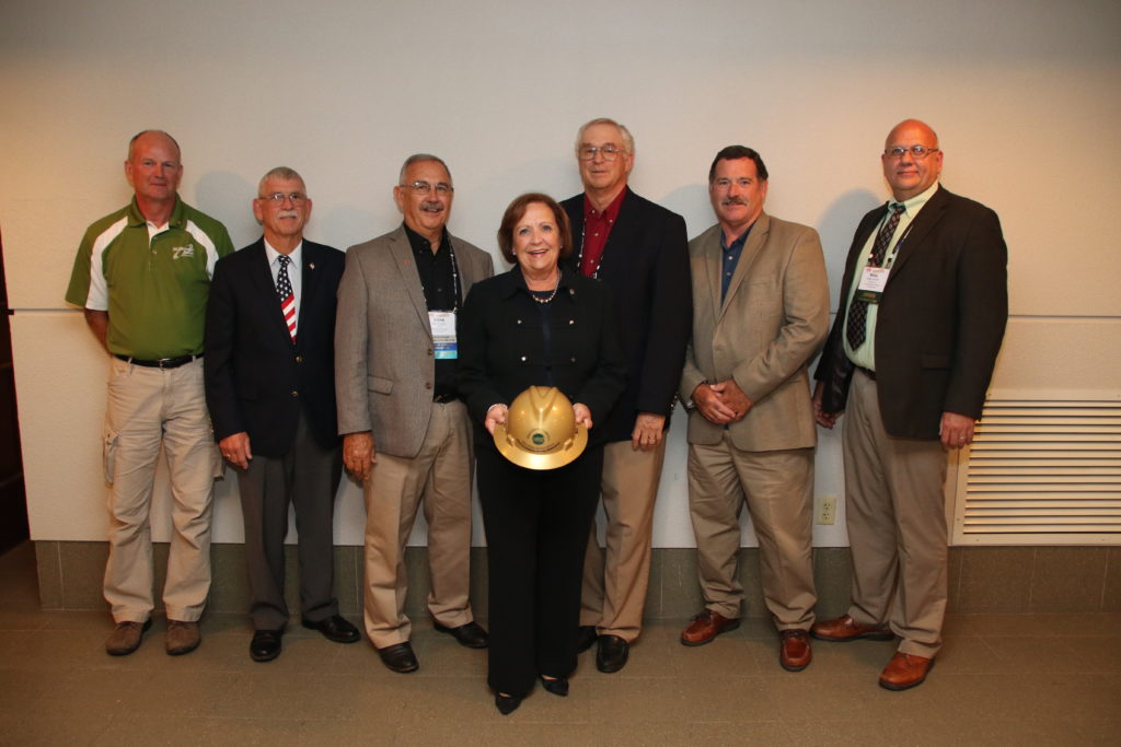 Among those presenting the 2016 Illinois Electric Cooperatives’ Public Service Award to Rep. Norine Hammond were leaders from McDonough Power Cooperative (l-r) Jeff Moore, Jerry Riggins, Steve Lynn, Hammond, Steve Hall, Michael Cox and Mike Smith.